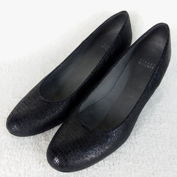 Stuart Weitzman Laidback Lizette Wedge Heels Black Textured Shoes‎ Women's 10.5N - Picture 2 of 14